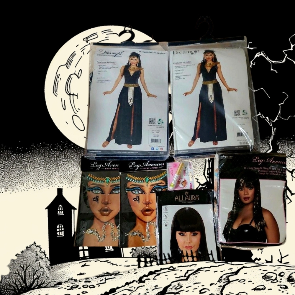 Black Cleopatra Costumes with Accessories, Two Sets L and XL